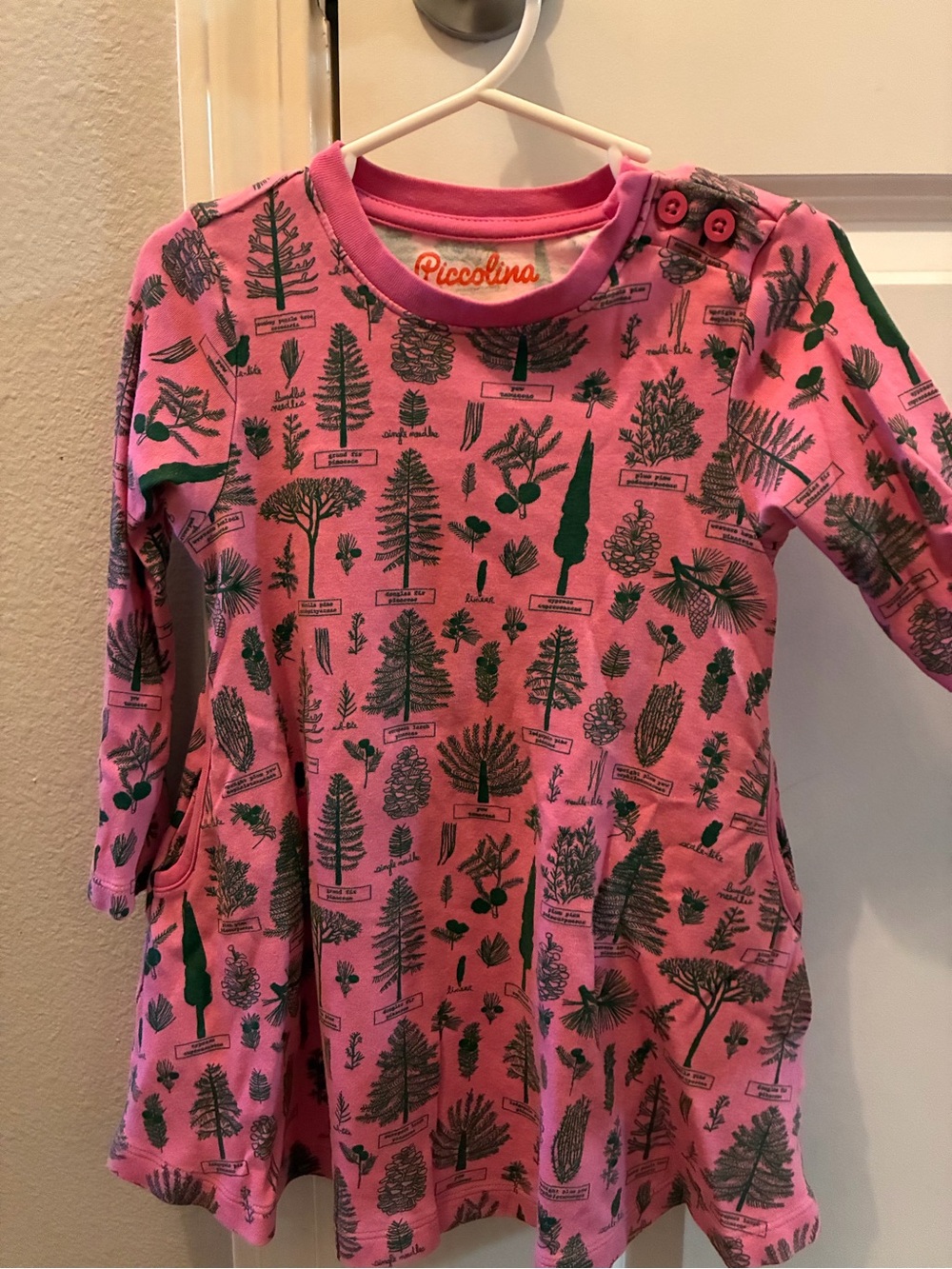 Girls' Pink Long-Sleeve Tree Print Dress
